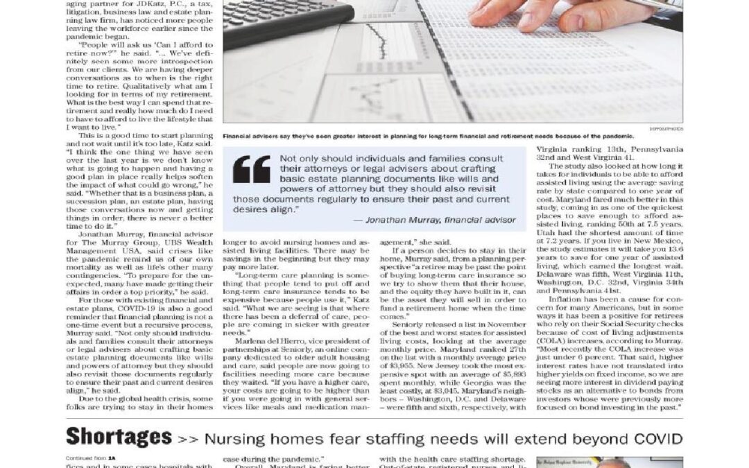 Attorney Jeffrey Katz Interviewed in The Daily Record Article, “COVID-19 spurs interest in financial, retirement and estate planning”