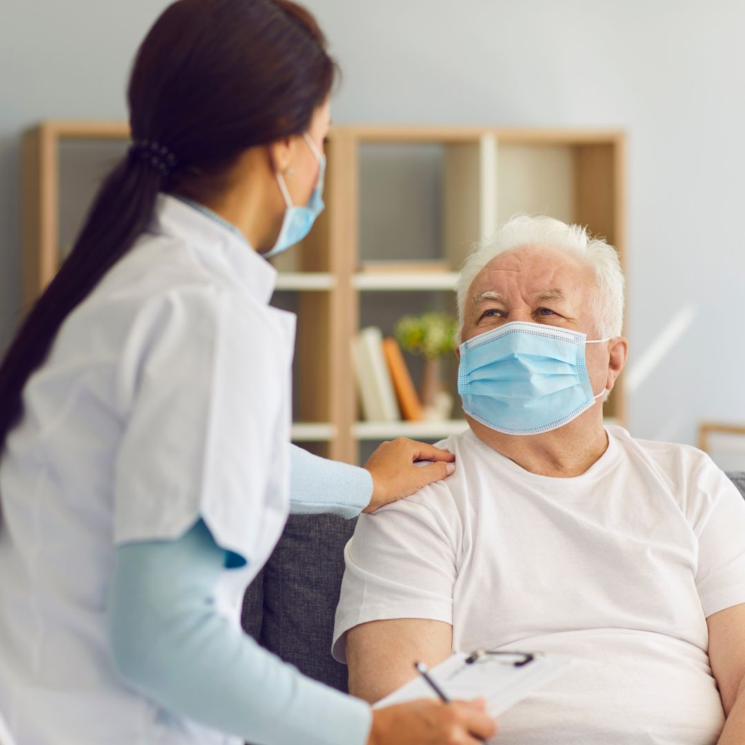 senior and nursing home staff wearing masks