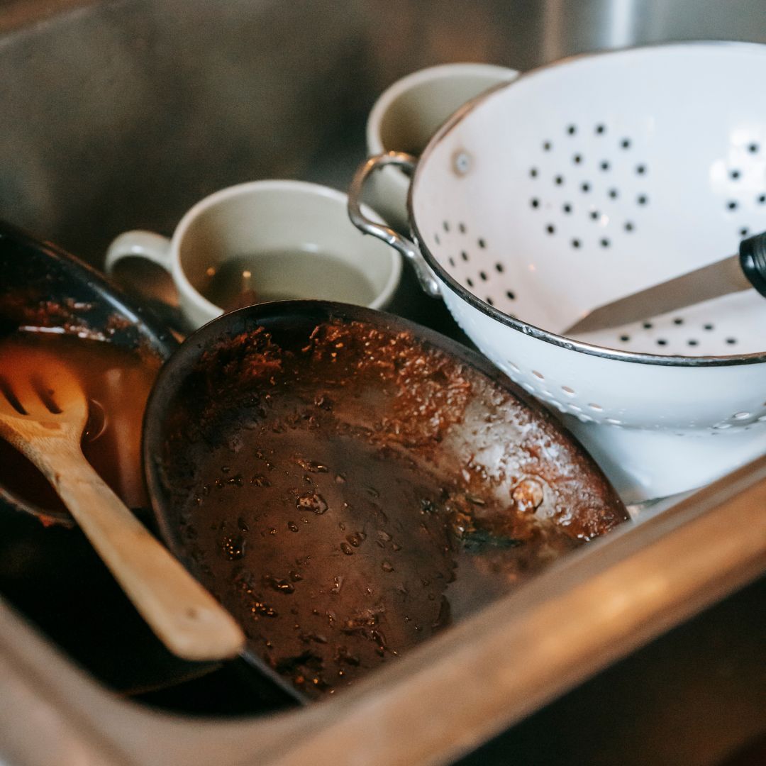 dirty dishes in sink
