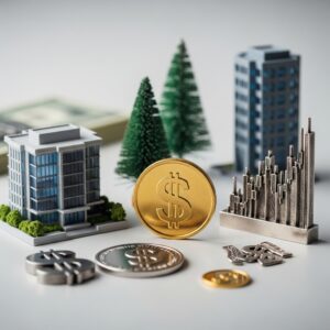 Various miniature assets neatly organized on a surface.