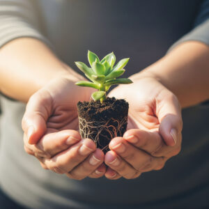Hands gently protecting a young, growing plant, symbolizing asset preservation.