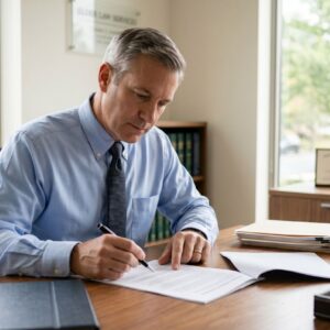 Professional elder law attorney ready for a legal consultation in a Bethesda office.