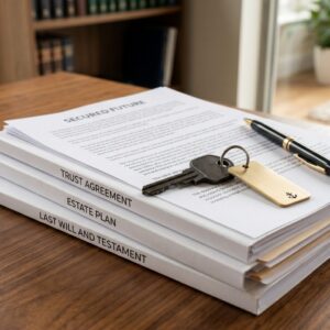 Close-up of young and old hands resting on legal documents, symbolizing family legacy protection.