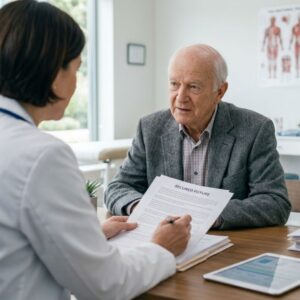 a parent during a medical consultation to discuss healthcare directives